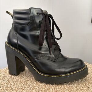 Doc Dr. Martens Black Smooth Leather Persephone Platform Heeled Boots Womens 10